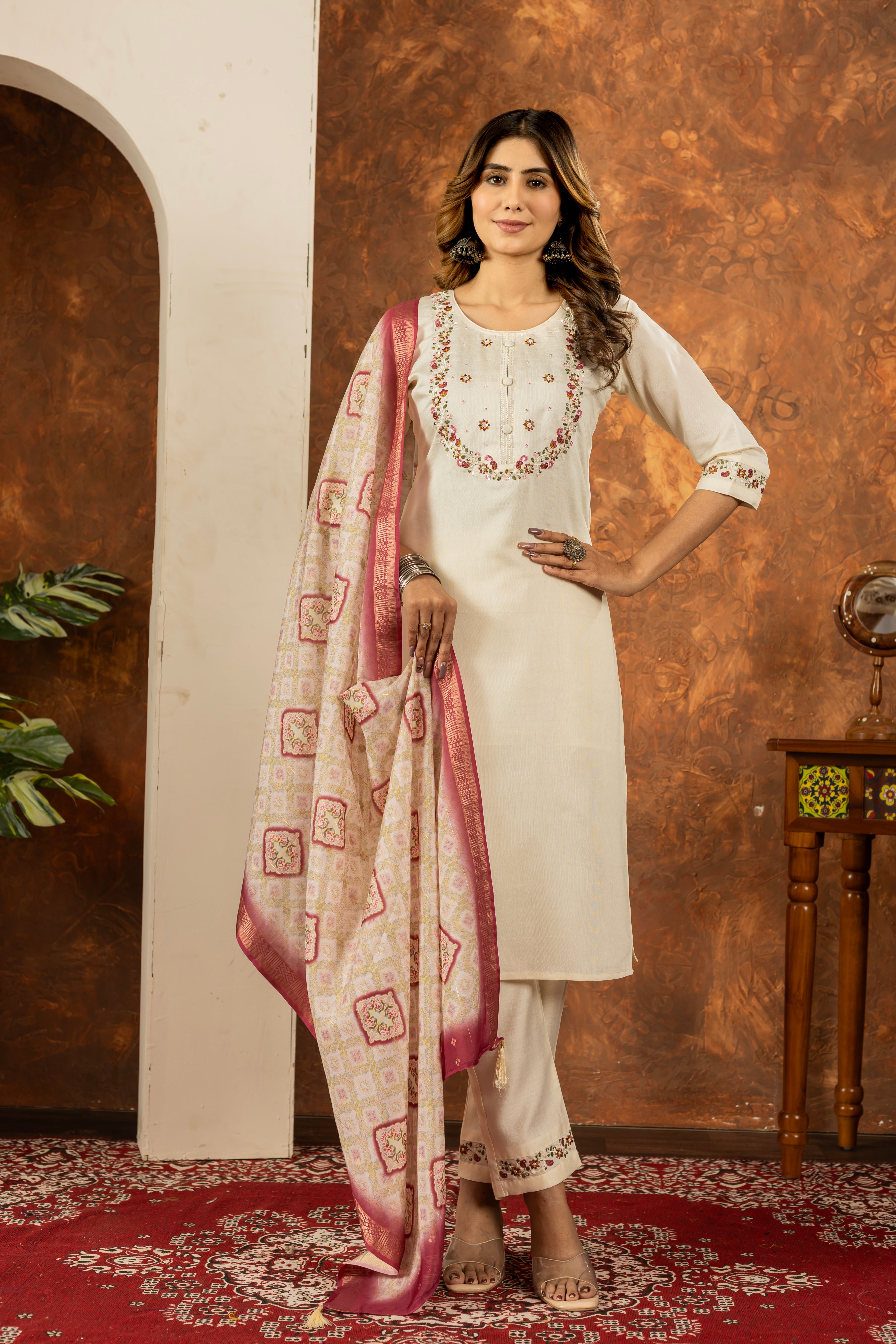 Elegant Straight Kurti Pant Dupatta Set (SM-1)