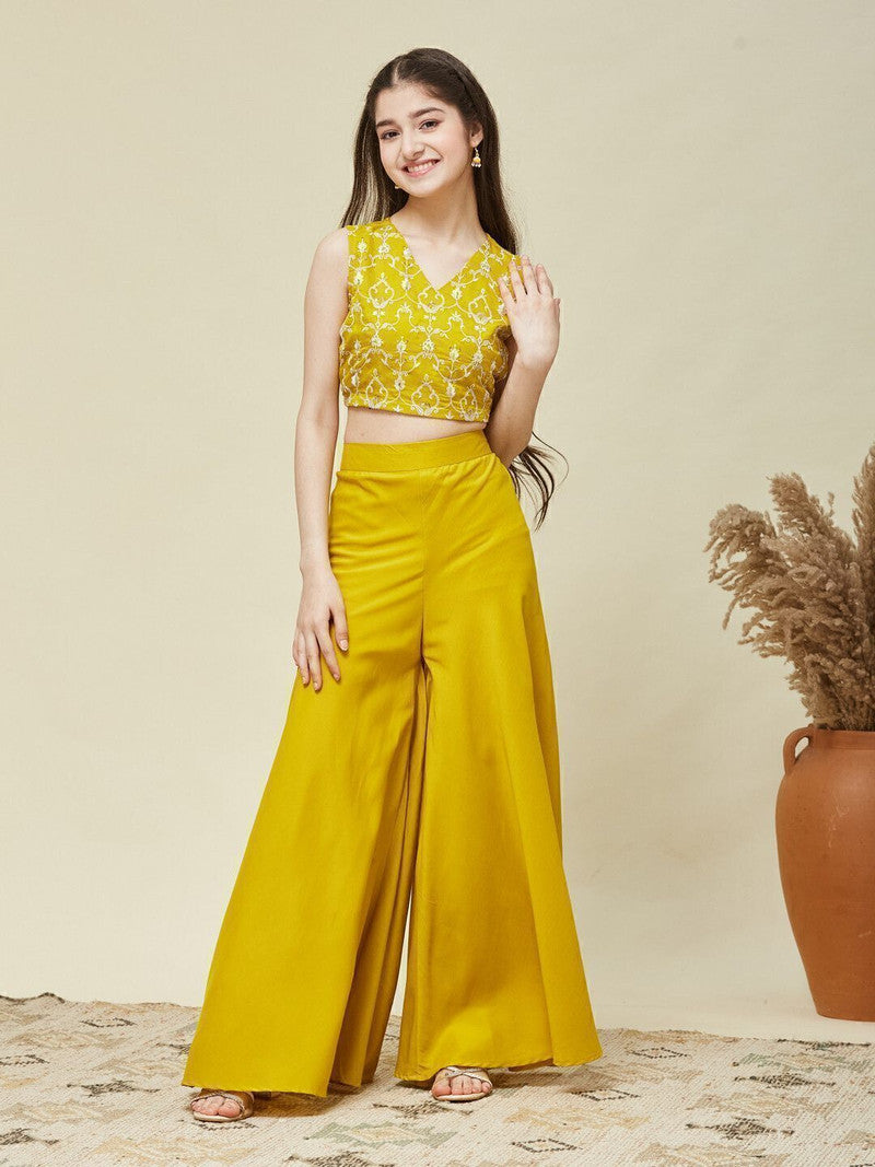 Curly Tales Girls Festive, Party Ethnic Jacket, Blouse and Palazzo Set