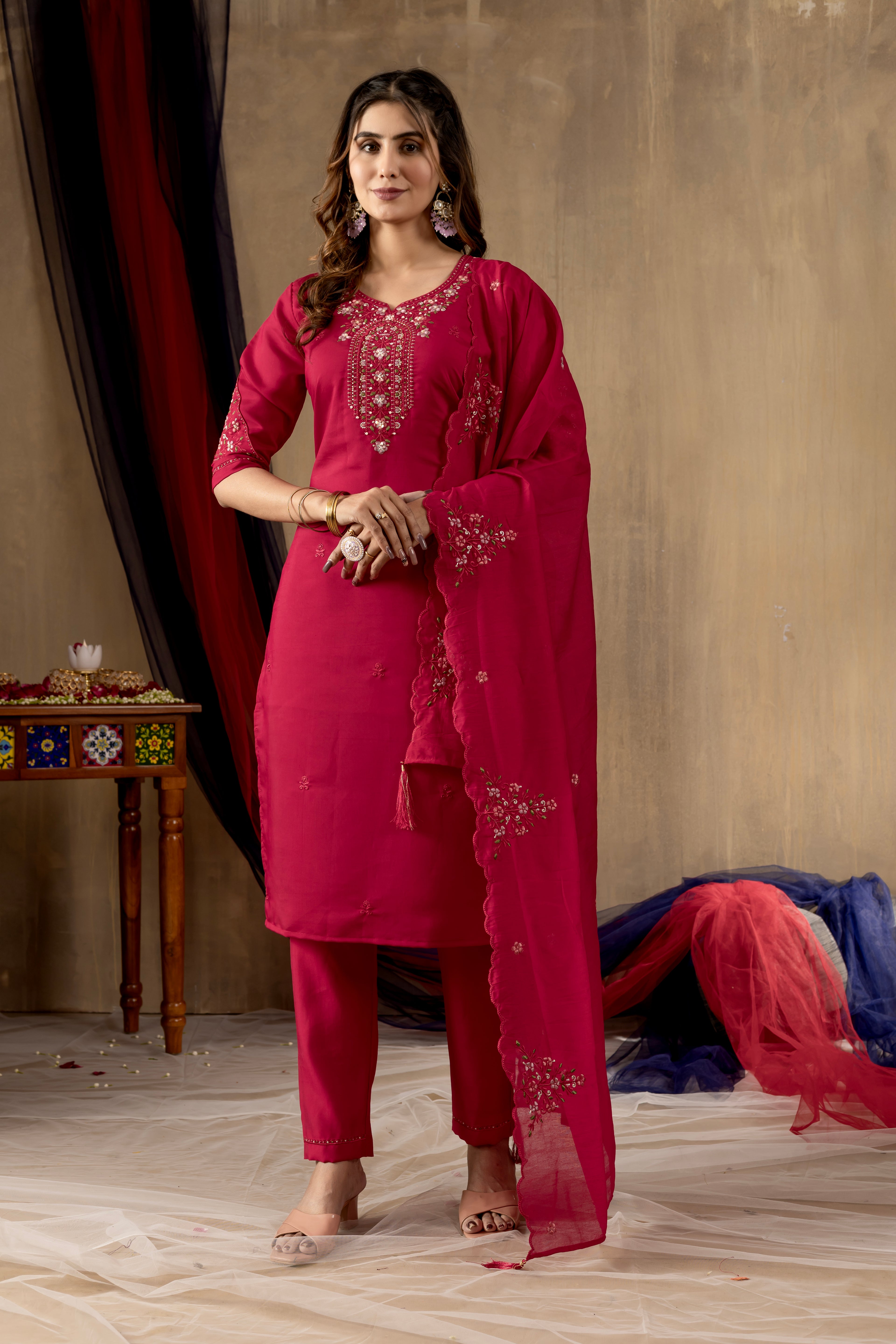 Elegant Straight Kurti Pant Dupatta Set (SM-4)