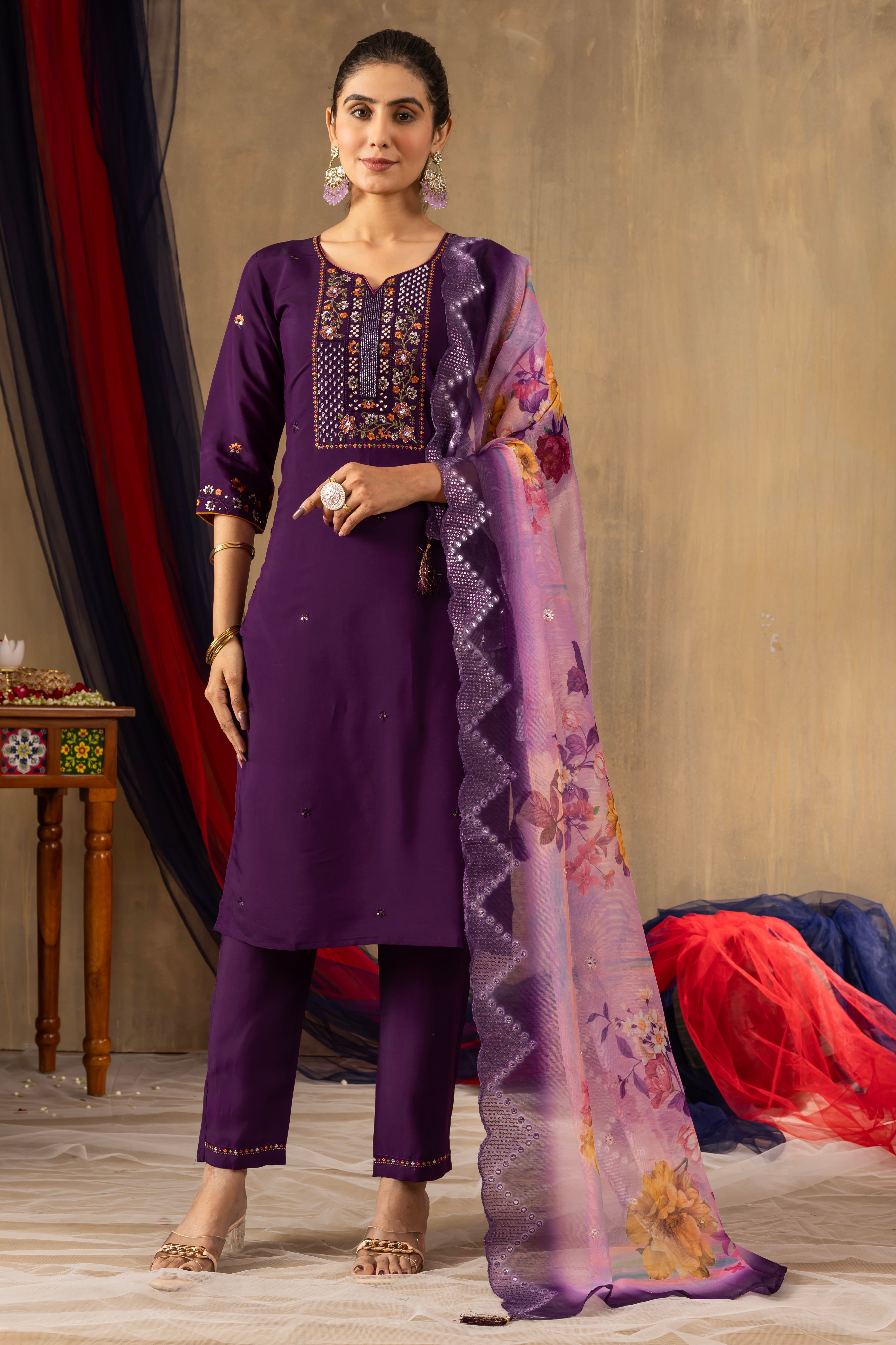 Elegant Straight Kurti Pant Dupatta Set (SM-5)