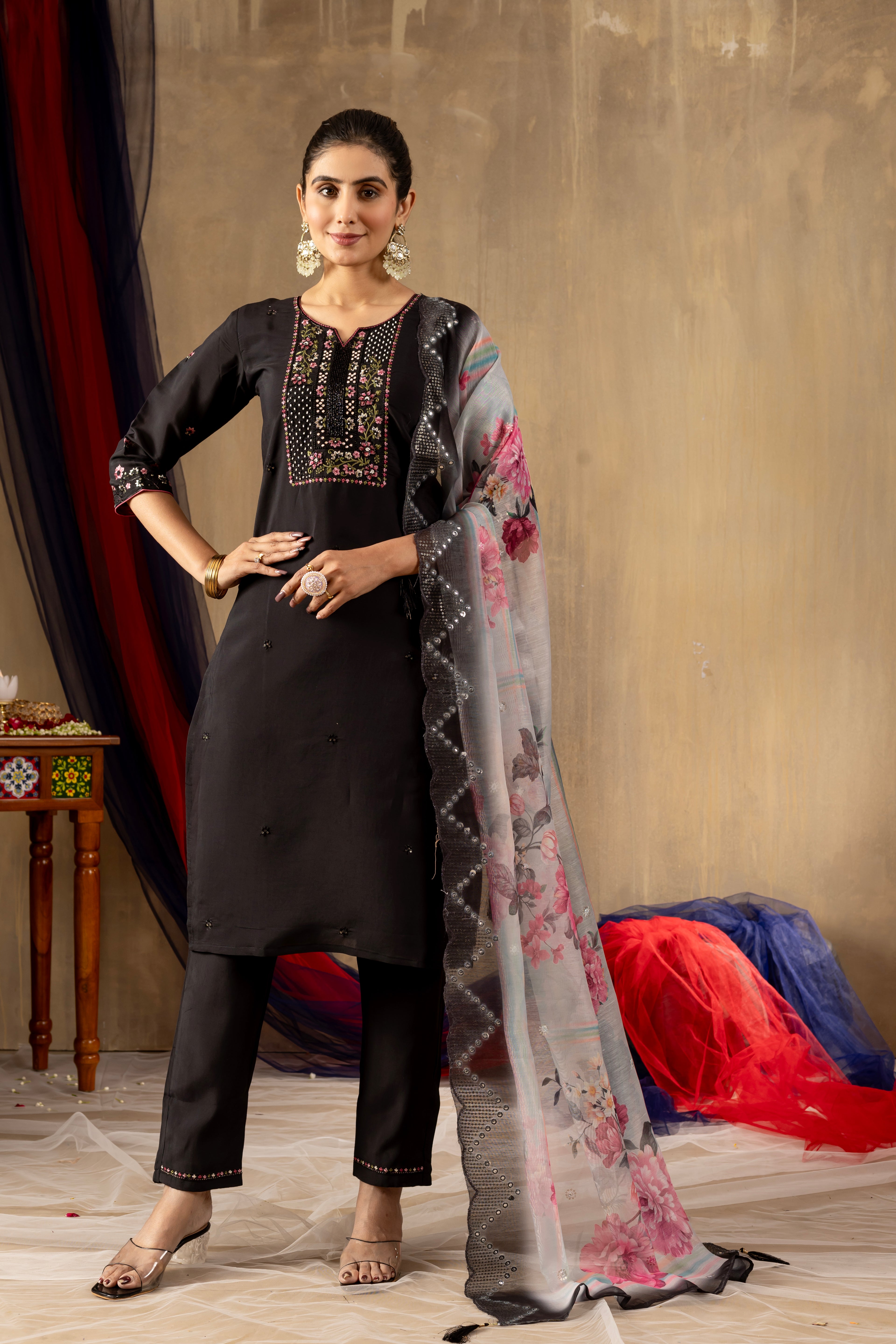Elegant Straight Kurti Pant Dupatta Set (SM-5)