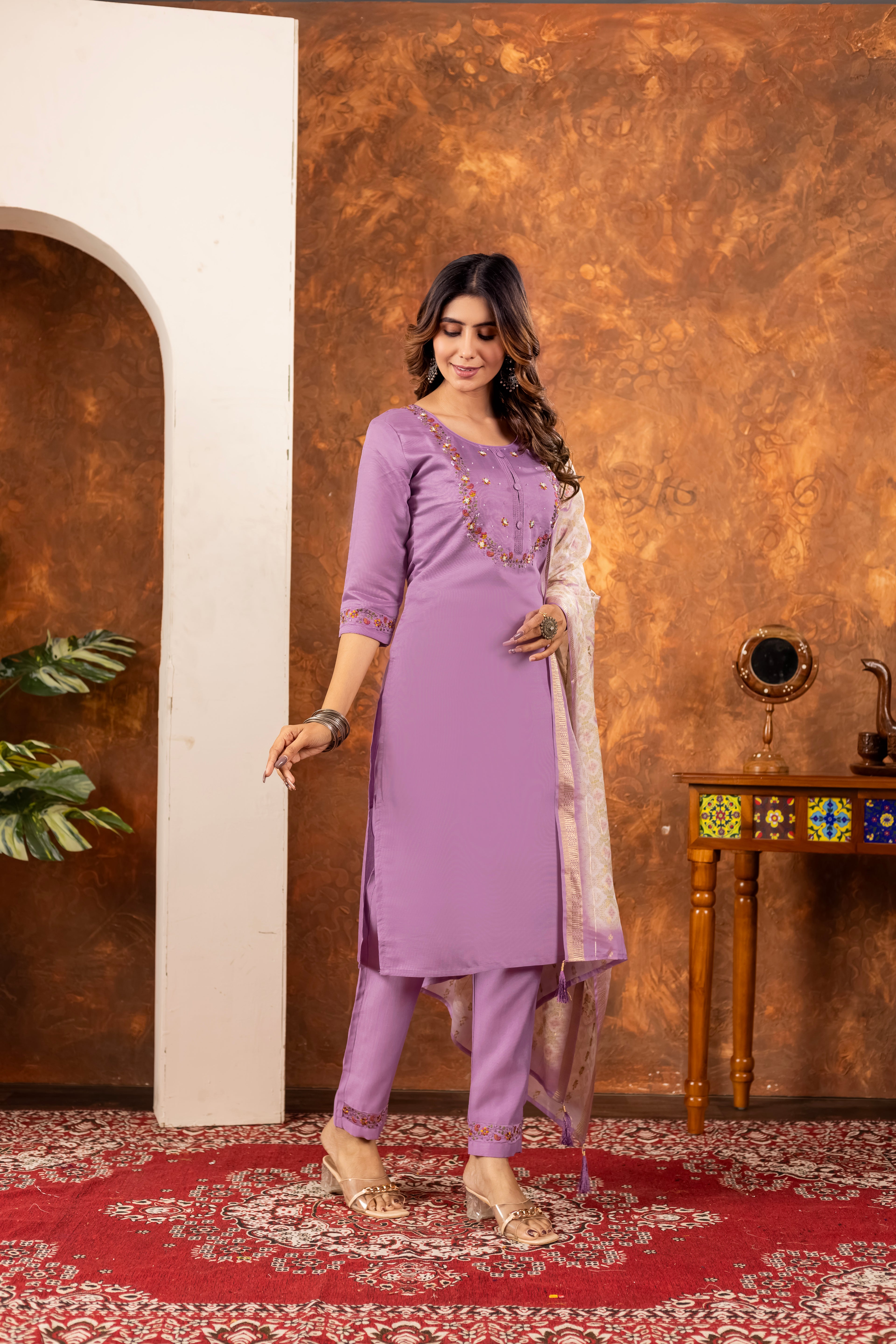 Elegant Straight Kurti Pant Dupatta Set (SM-1)