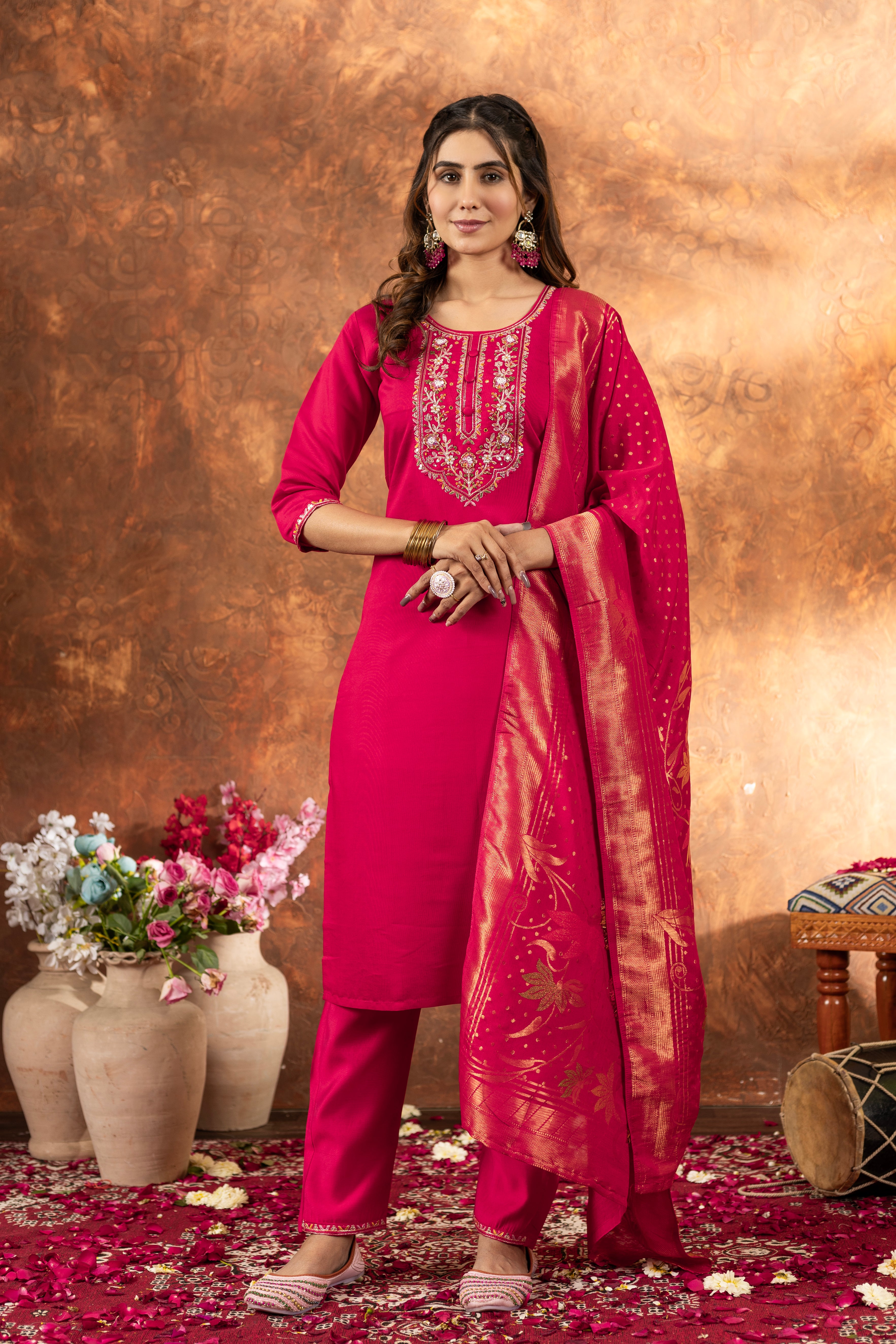 Elegant Straight Kurti Pant Dupatta Set (SM-2)