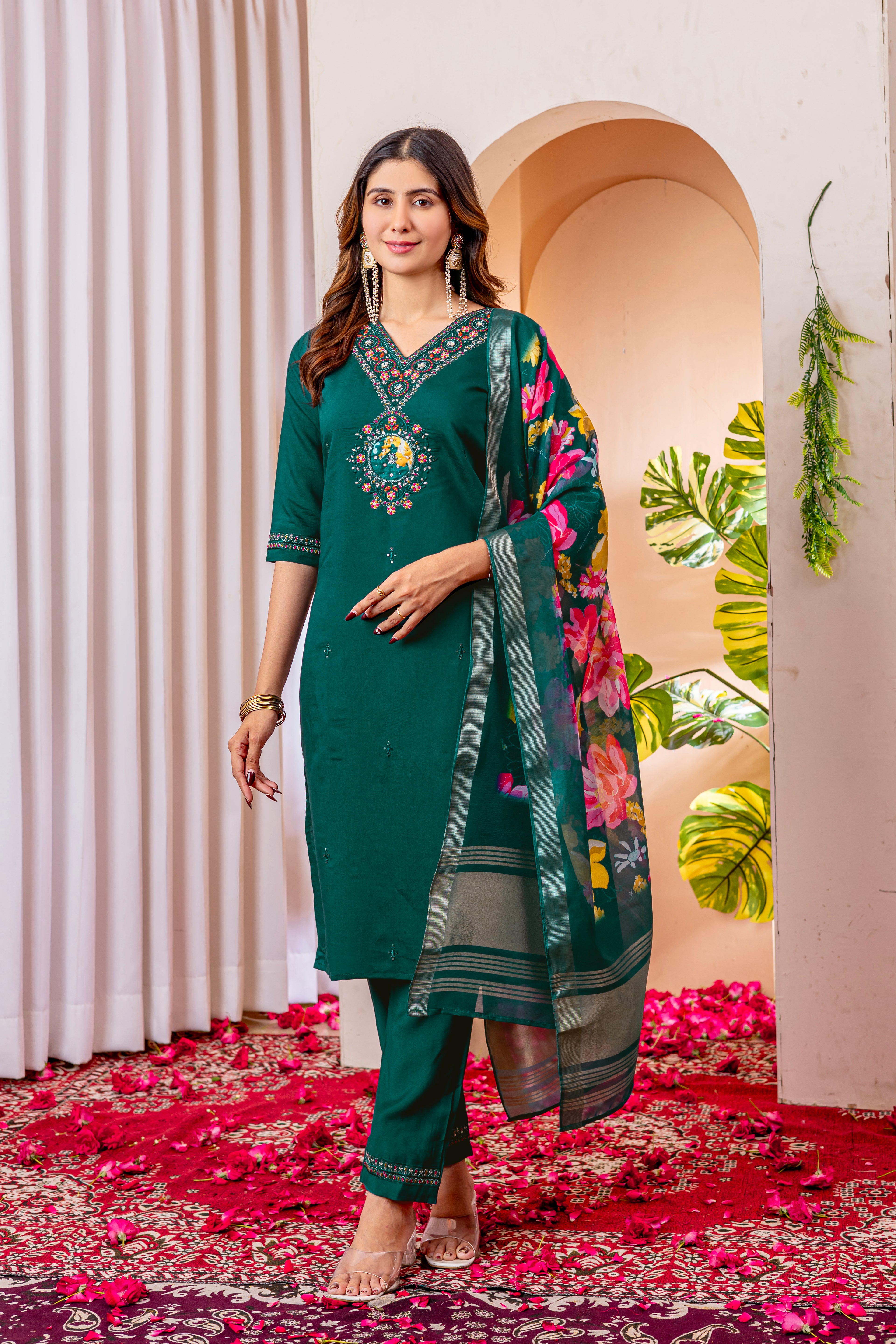 Elegant Straight Kurti Pant Dupatta Set (SM-9)