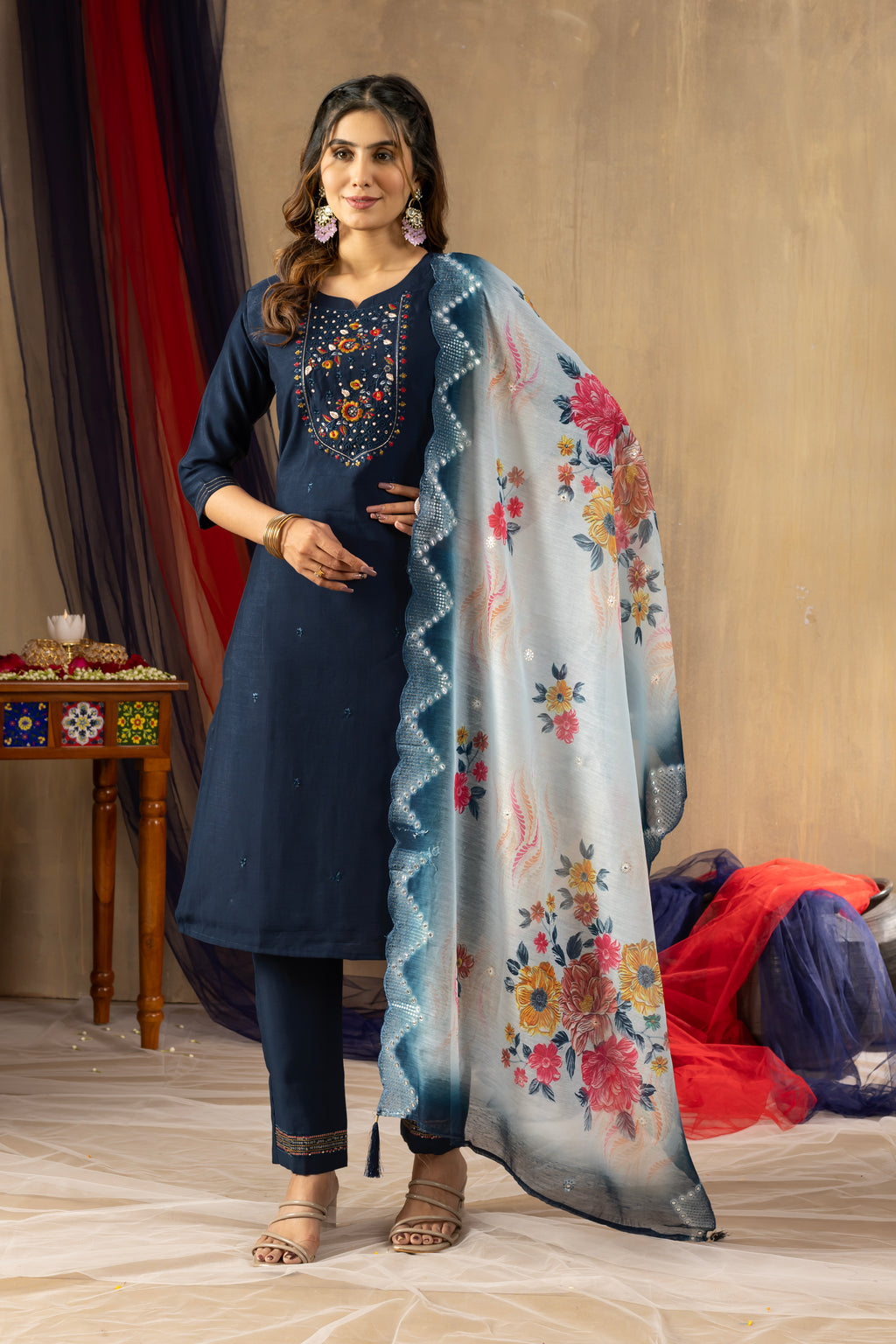Elegant Straight Kurti Pant Dupatta Set (SM-3)