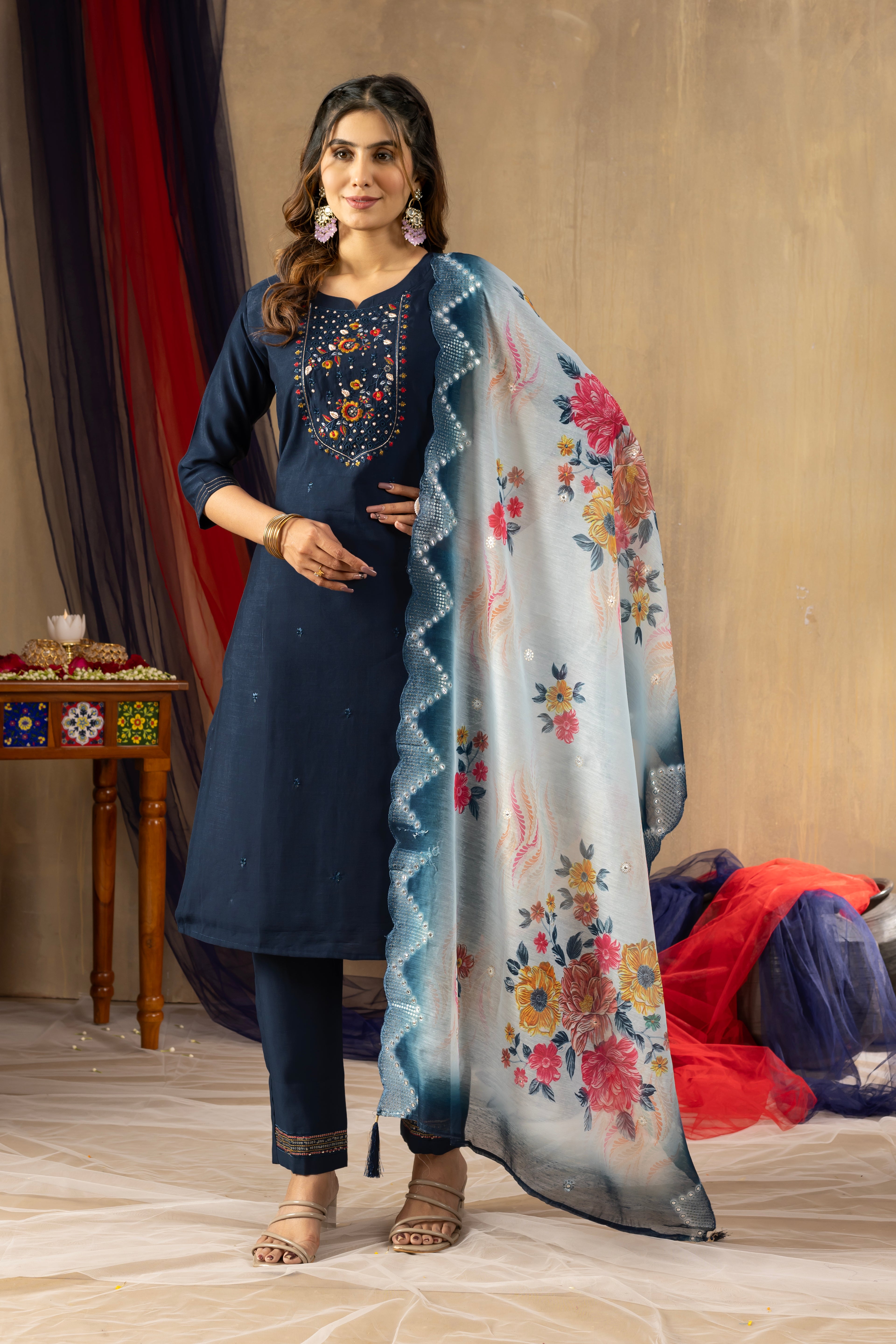 Elegant Straight Kurti Pant Dupatta Set (SM-3)