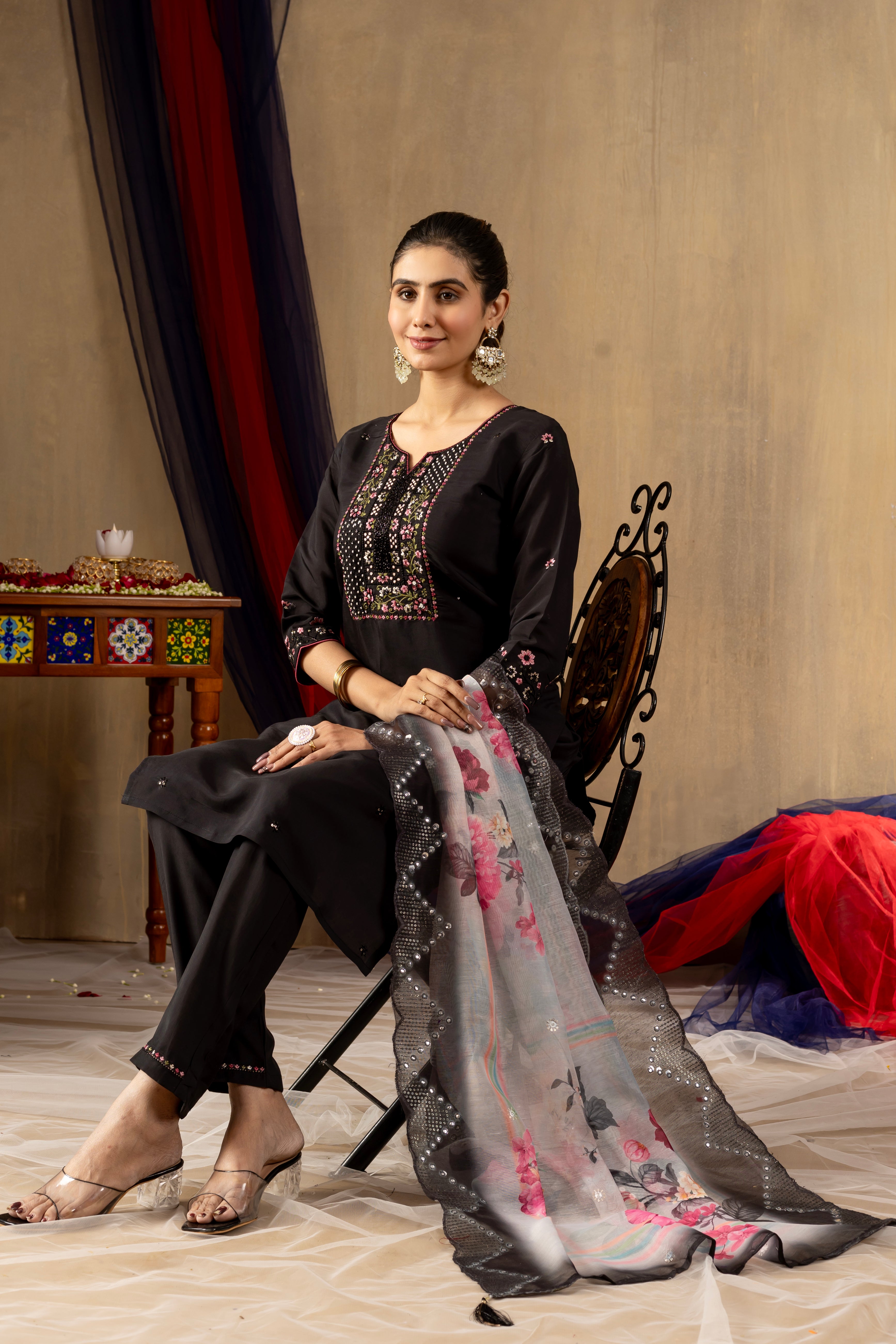 Elegant Straight Kurti Pant Dupatta Set (SM-5)