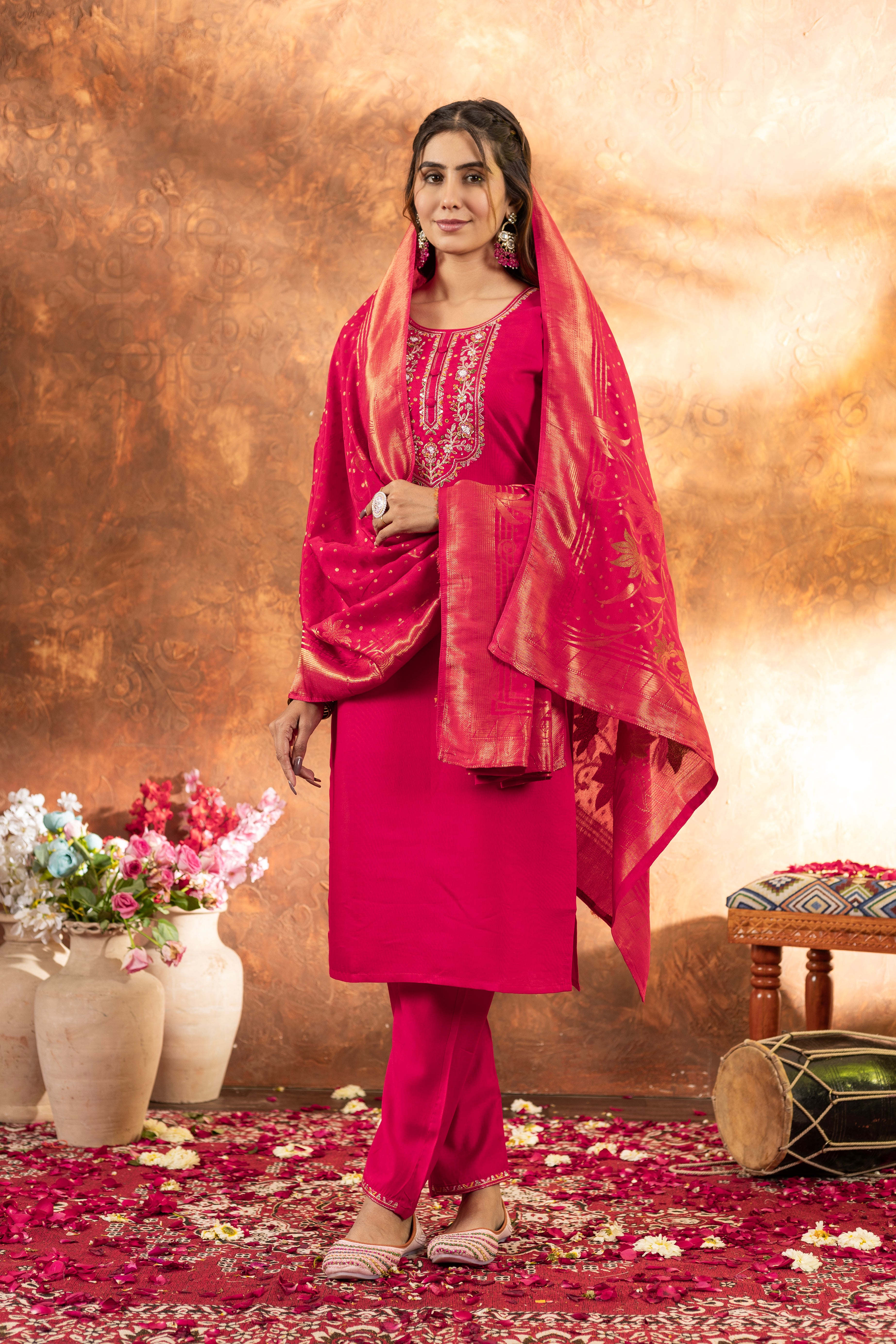 Elegant Straight Kurti Pant Dupatta Set (SM-2)