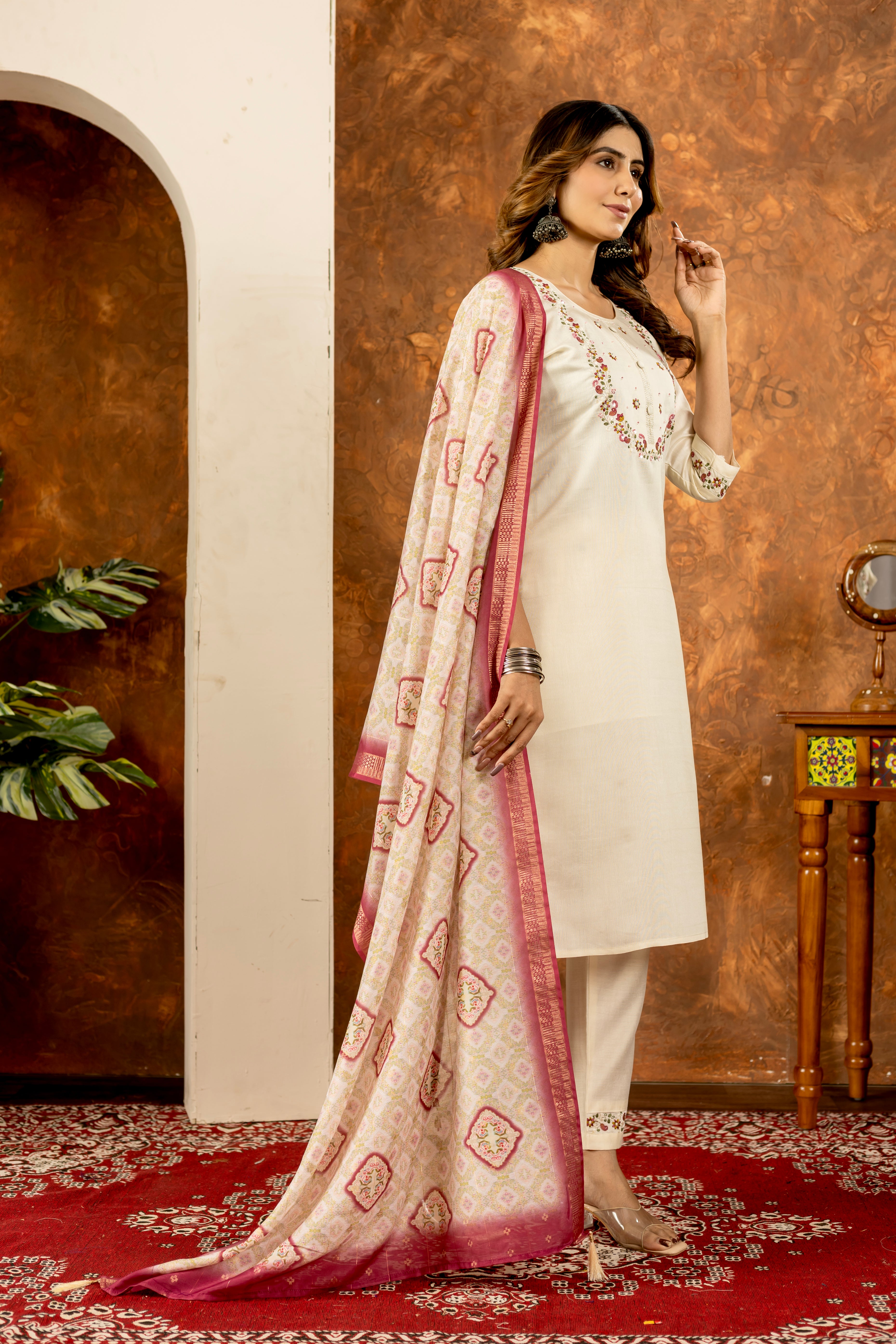 Elegant Straight Kurti Pant Dupatta Set (SM-1)