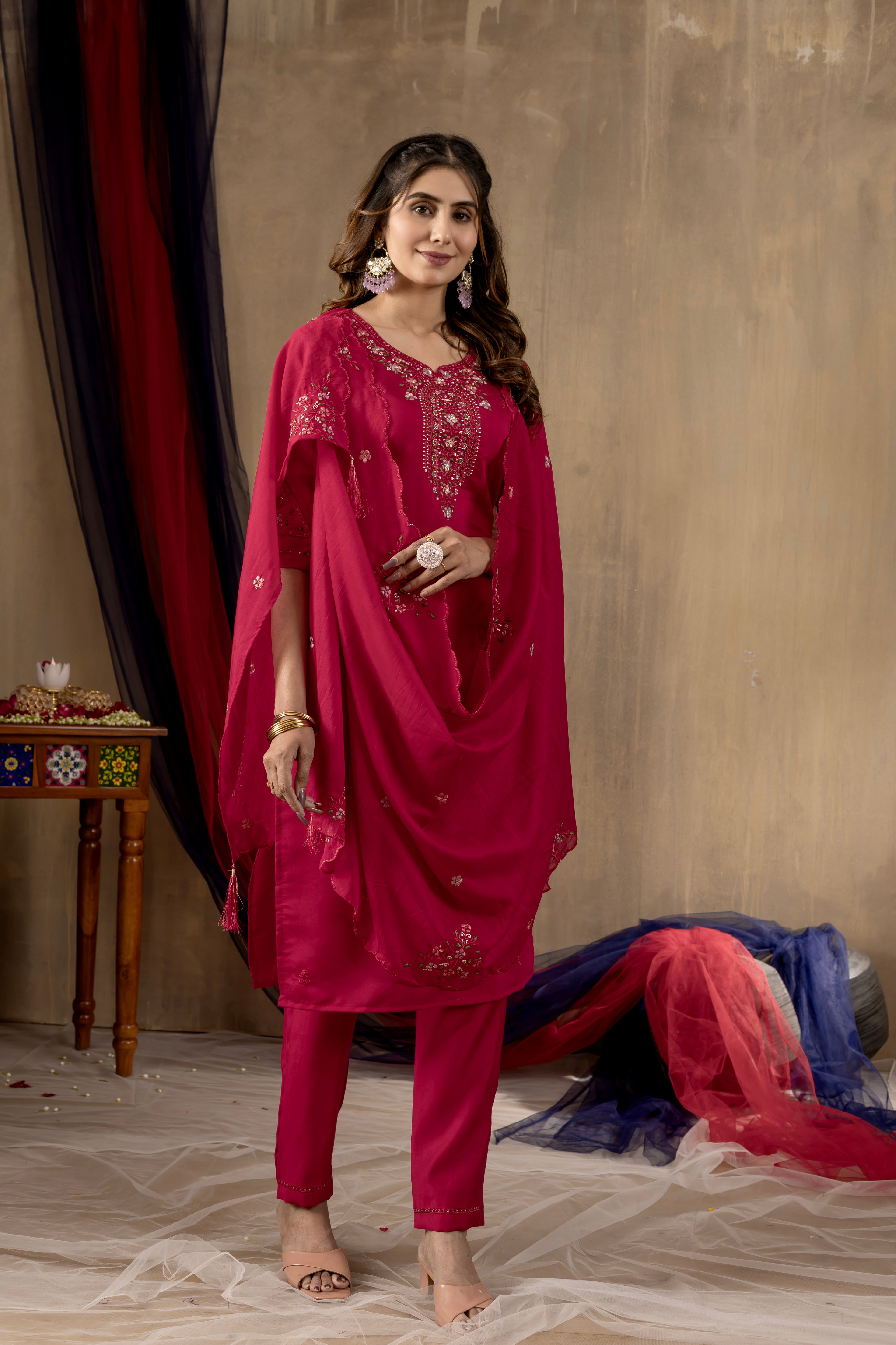Elegant Straight Kurti Pant Dupatta Set (SM-4)