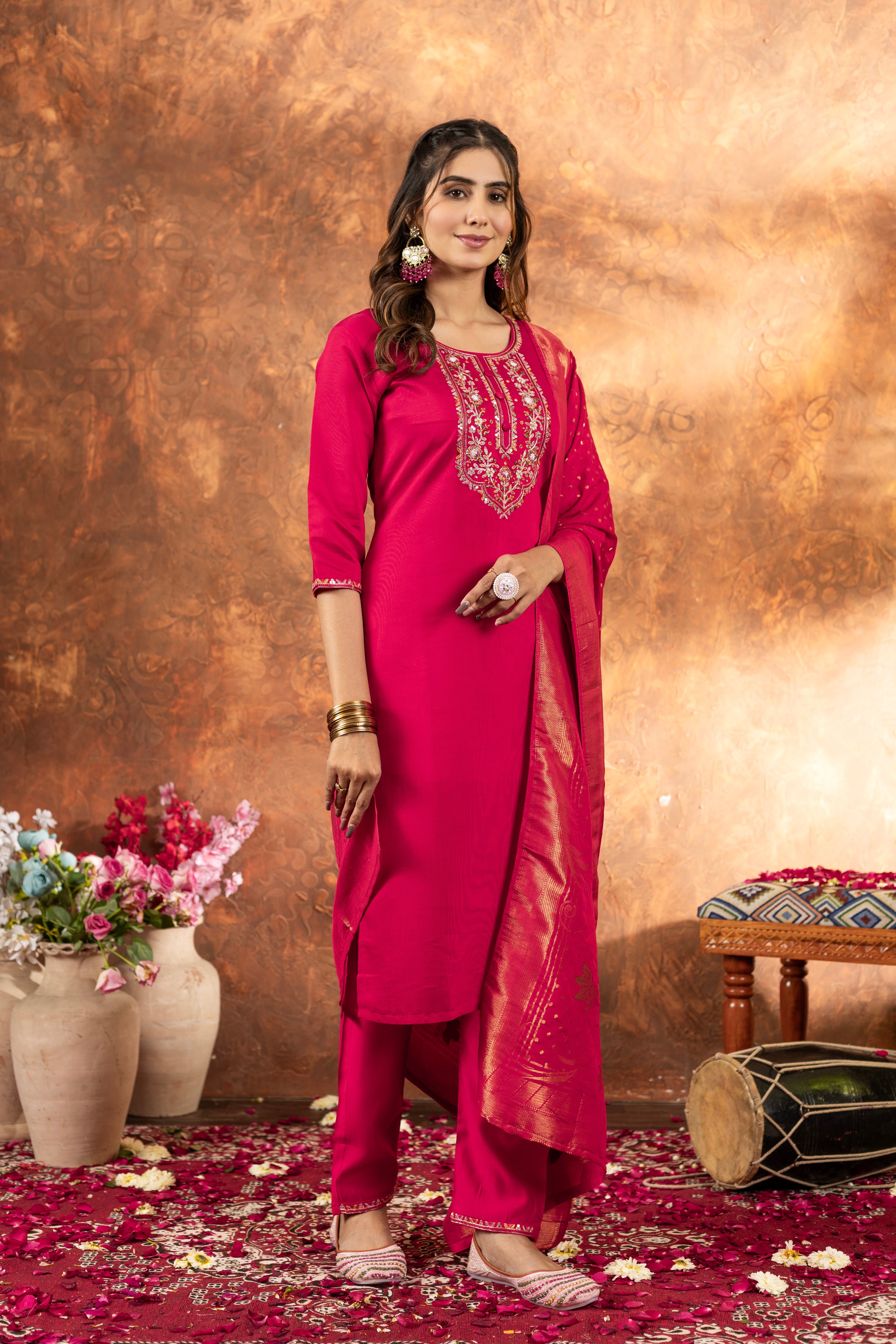Elegant Straight Kurti Pant Dupatta Set (SM-2)