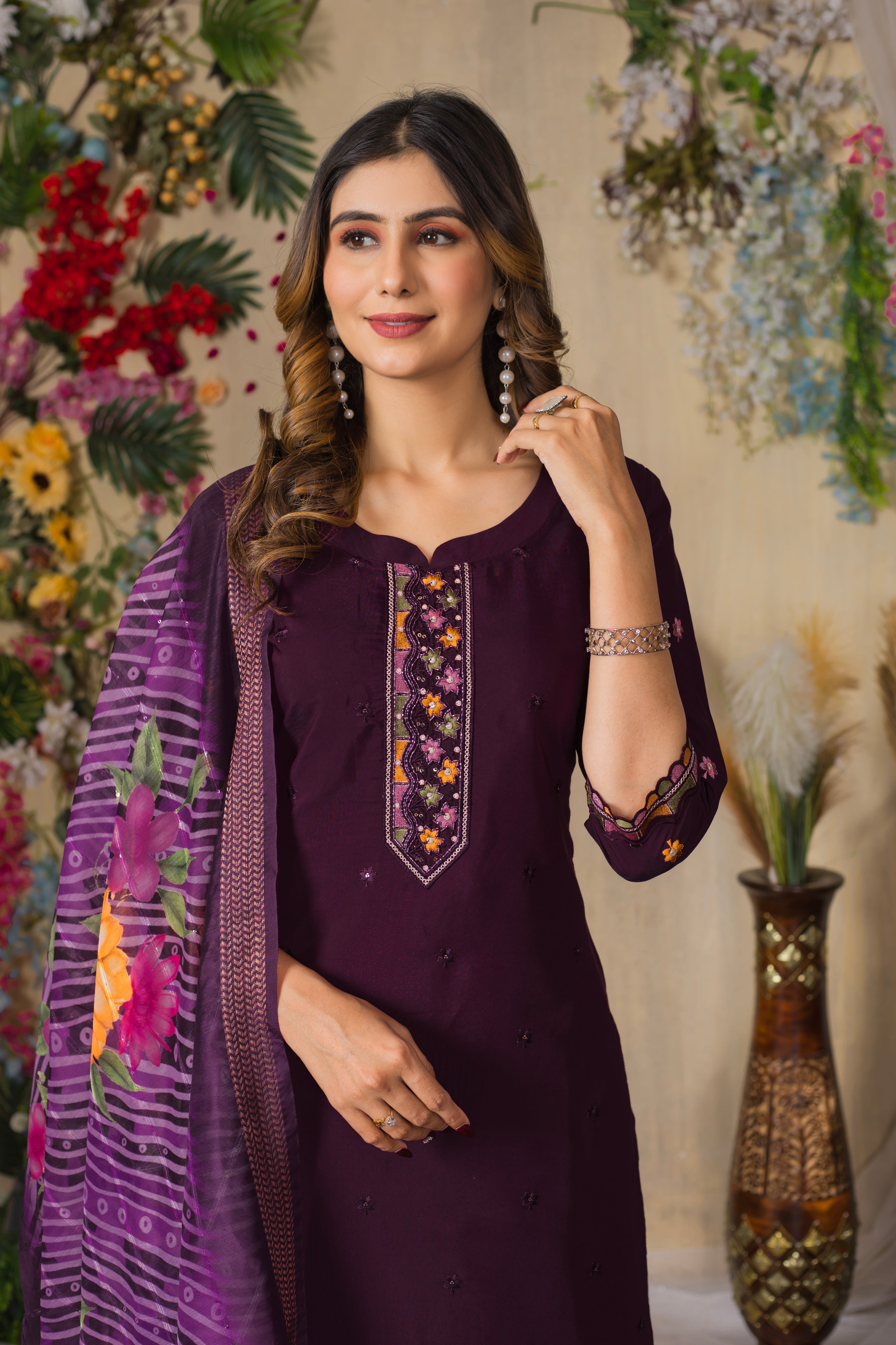 Elegant Straight Kurti Pant Dupatta Set (SM-7)