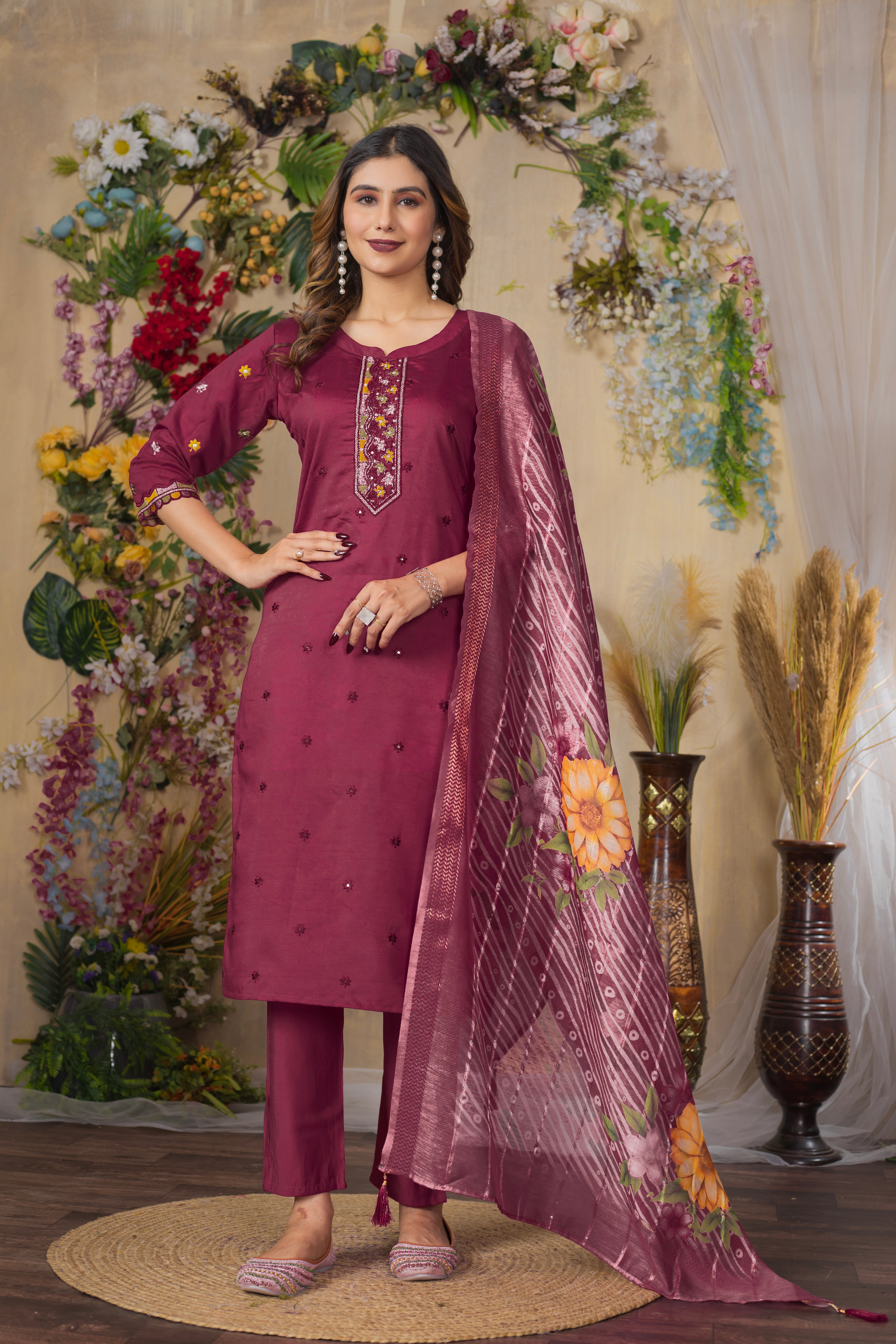 Elegant Straight Kurti Pant Dupatta Set (SM-7)