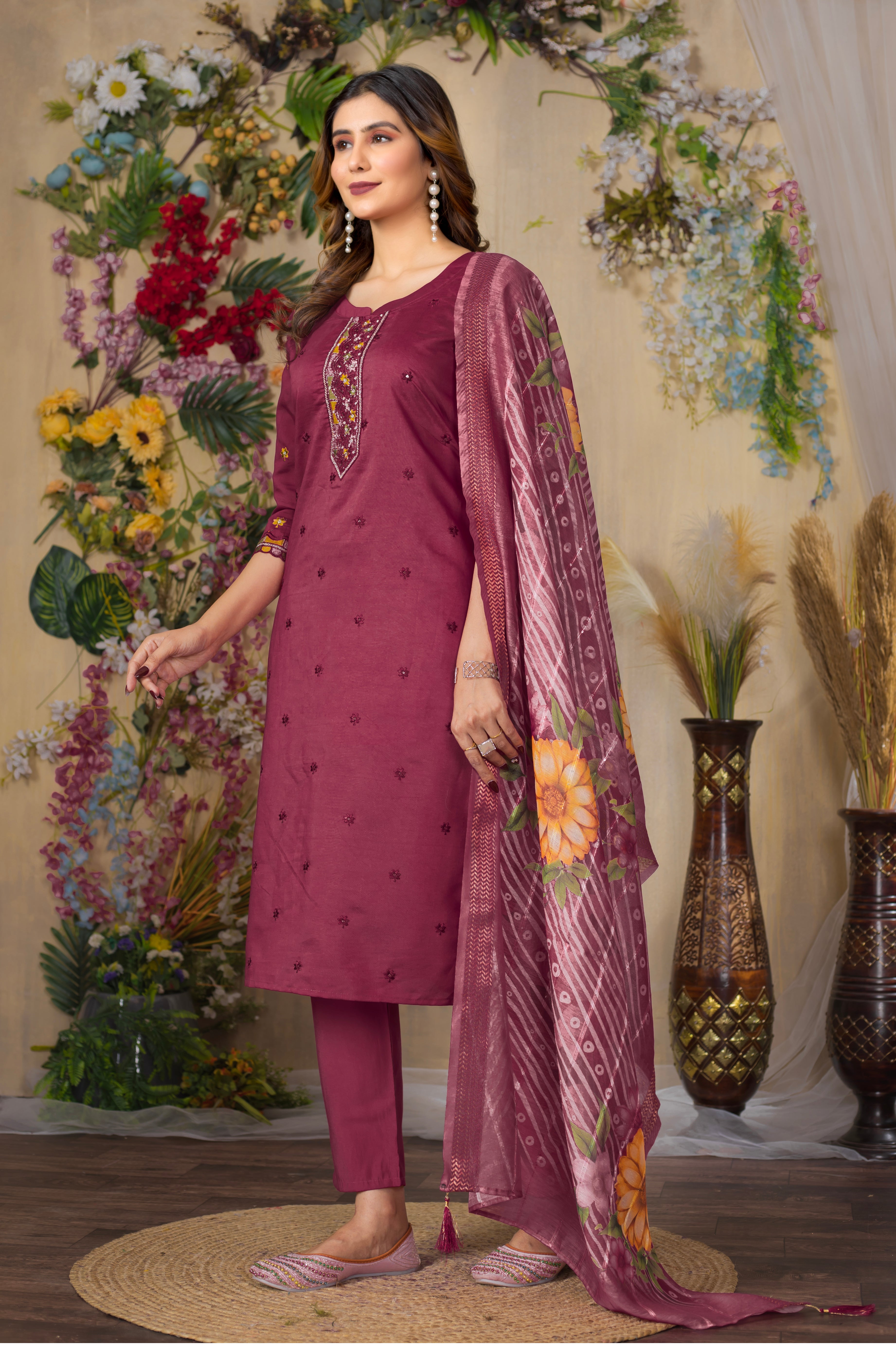 Elegant Straight Kurti Pant Dupatta Set (SM-7)