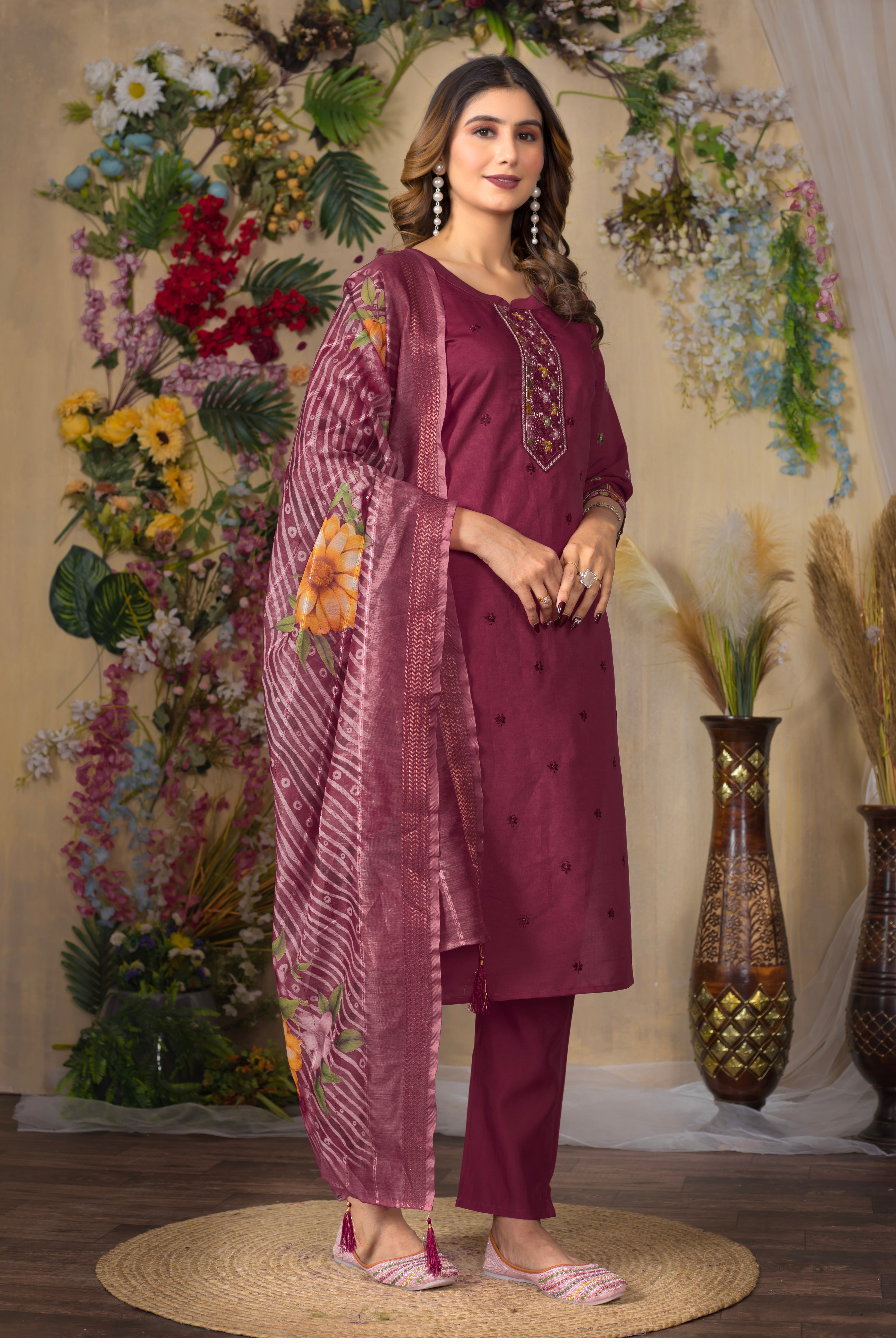 Elegant Straight Kurti Pant Dupatta Set (SM-7)