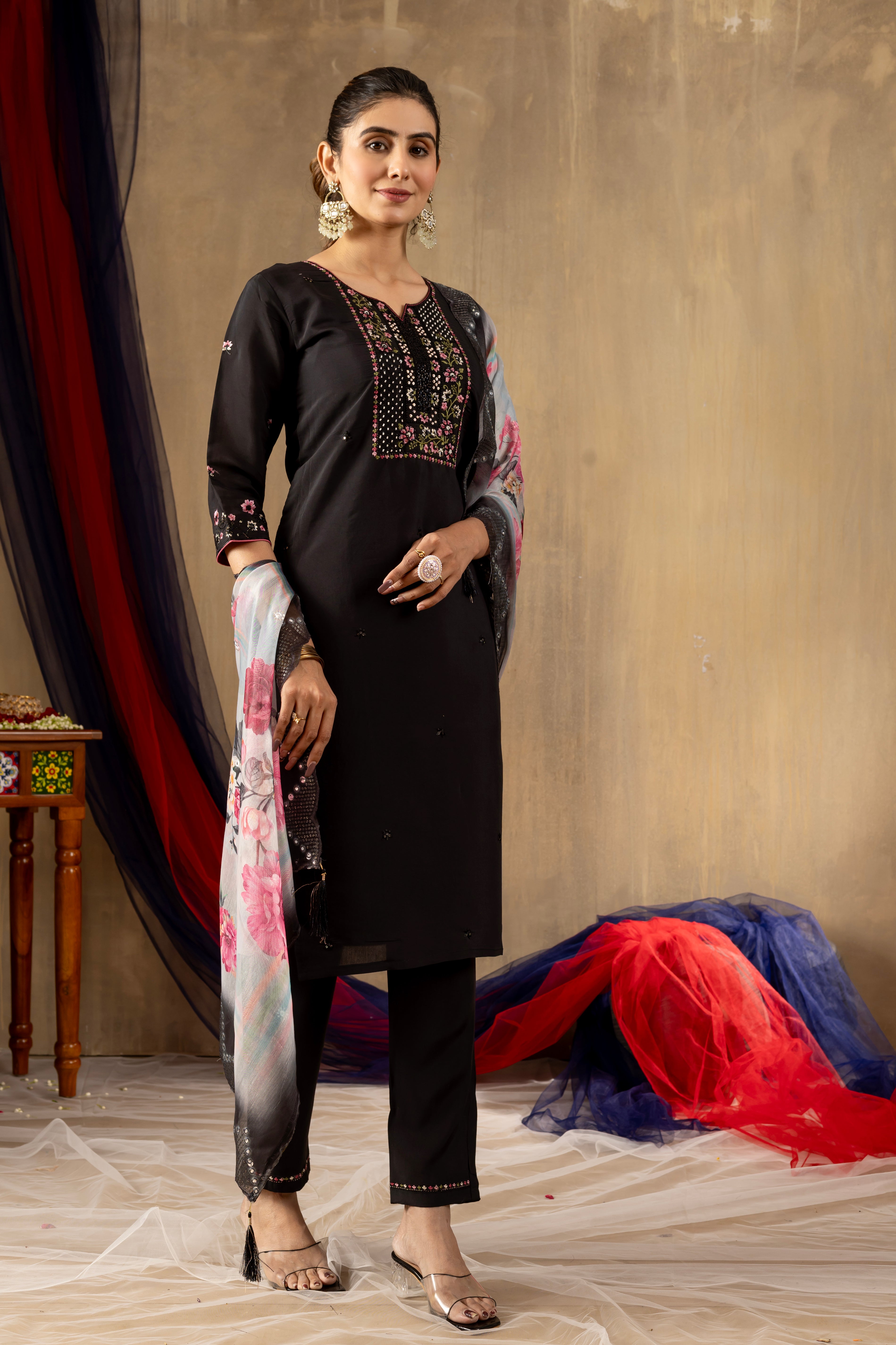 Elegant Straight Kurti Pant Dupatta Set (SM-5)