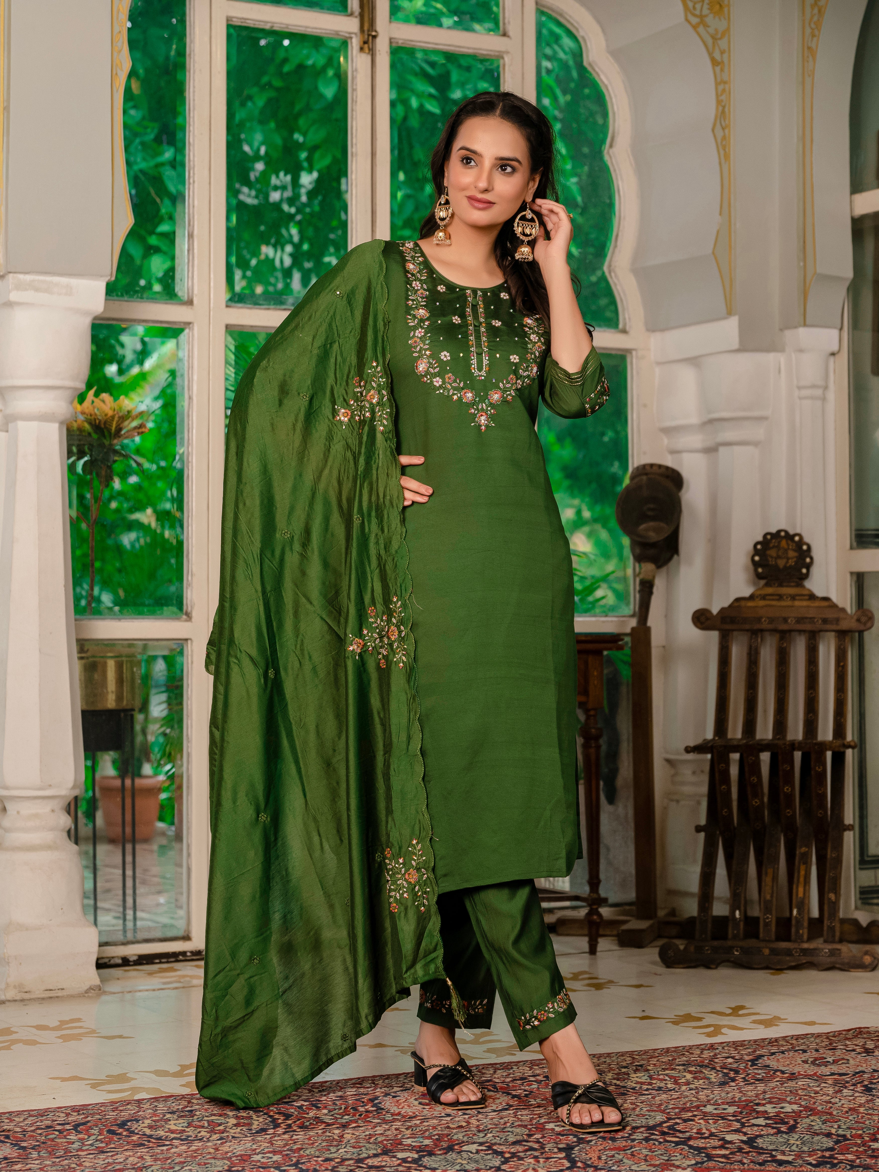 Elegant Straight Kurti Pant Dupatta Set (SM-11)