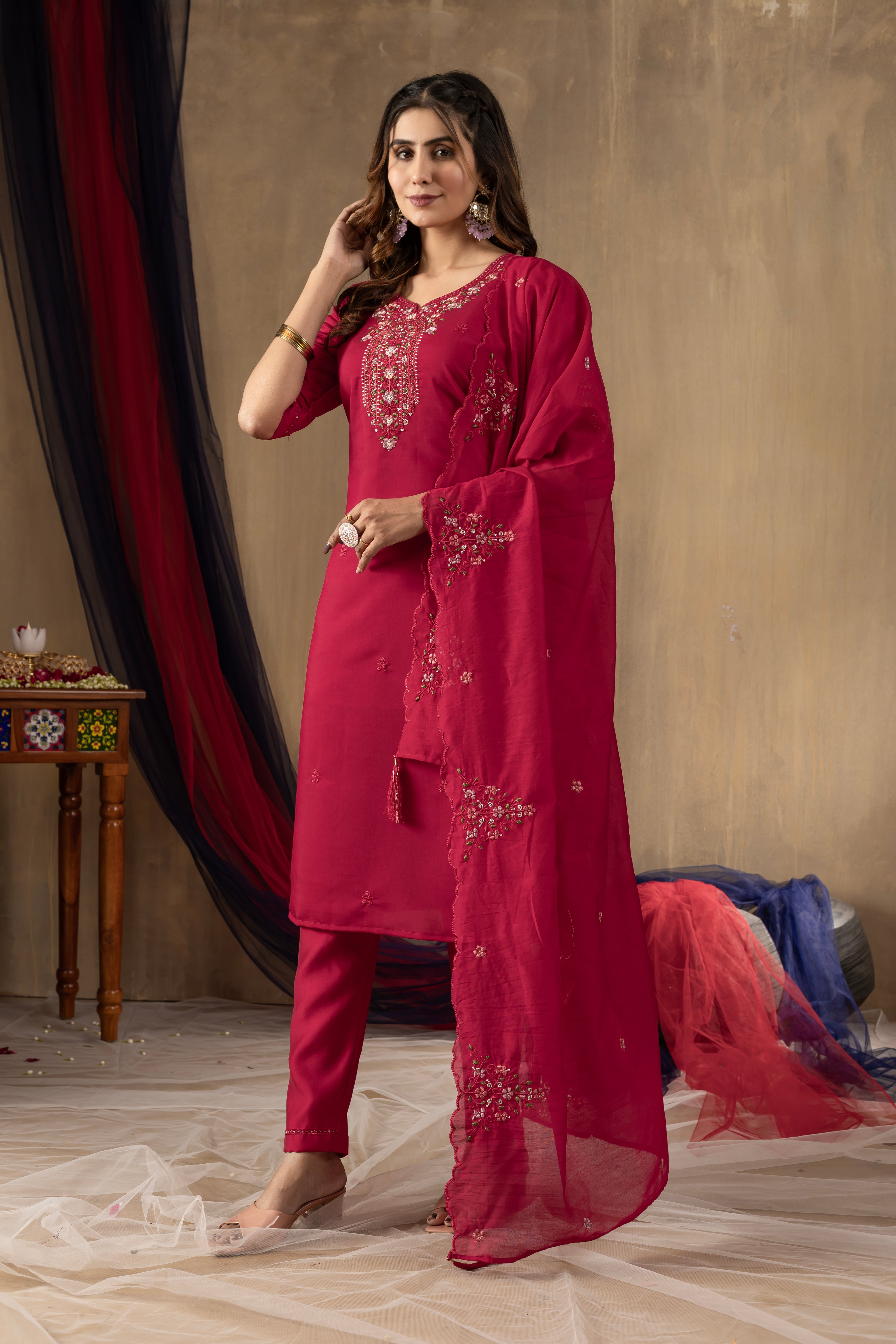 Elegant Straight Kurti Pant Dupatta Set (SM-4)