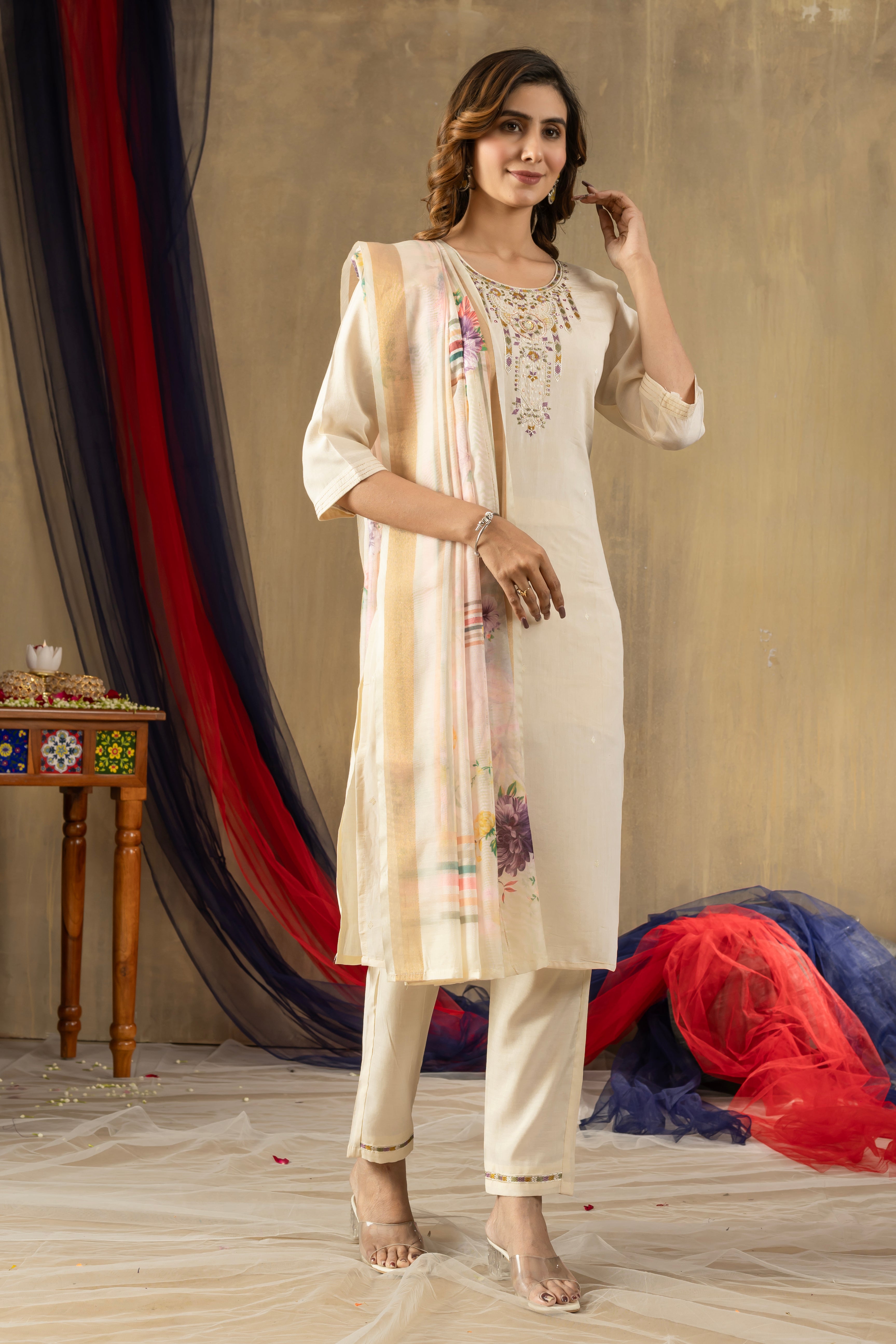 Elegant Straight Kurti Pant Dupatta Set (SM-6)
