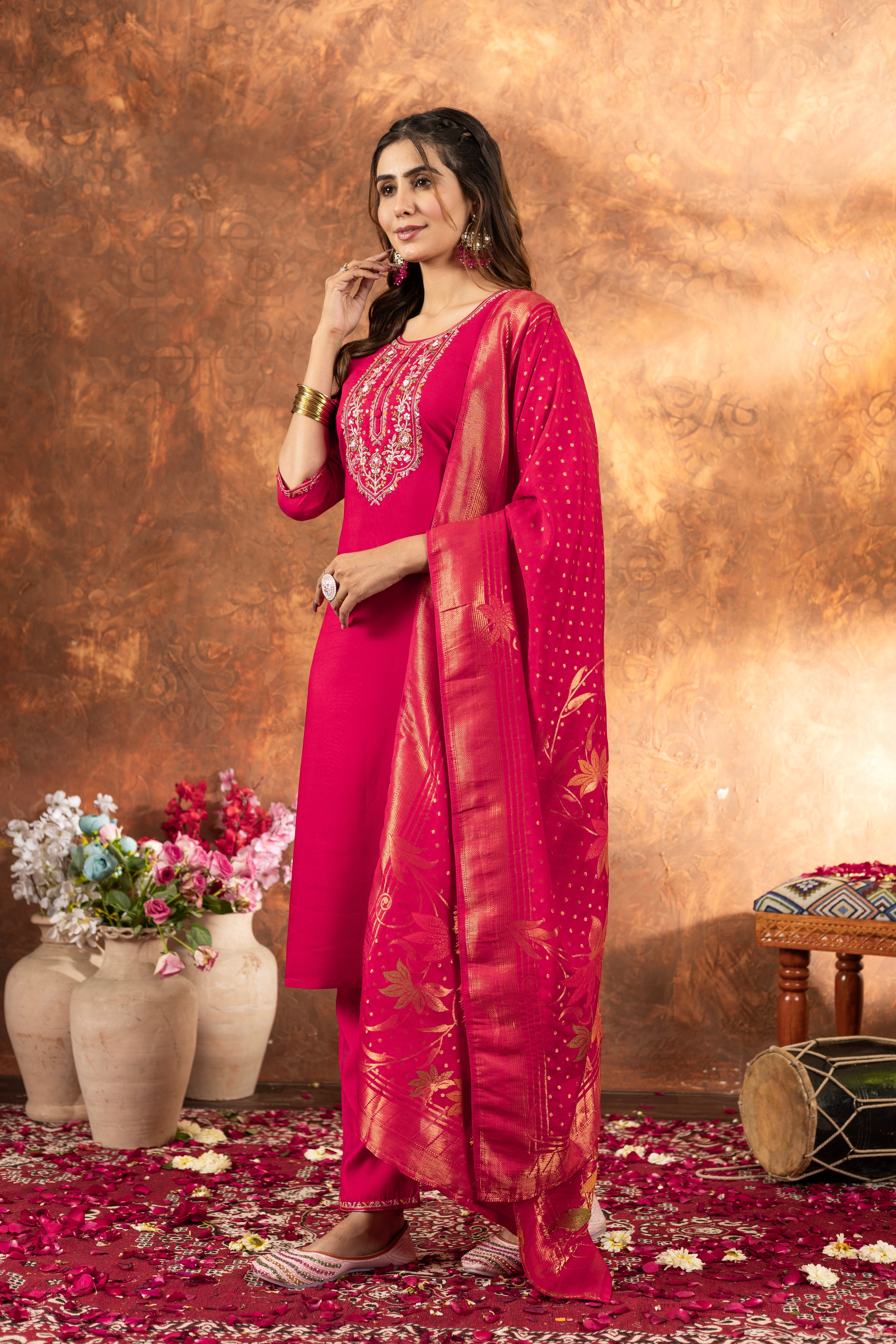 Elegant Straight Kurti Pant Dupatta Set (SM-2)