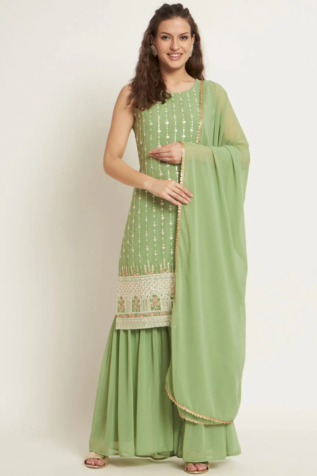 Women's Embroidered Georgette Kurta and Sharara Set