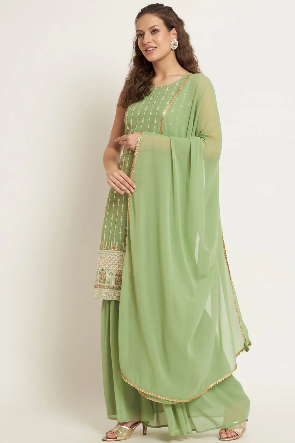 Women's Embroidered Georgette Kurta and Sharara Set