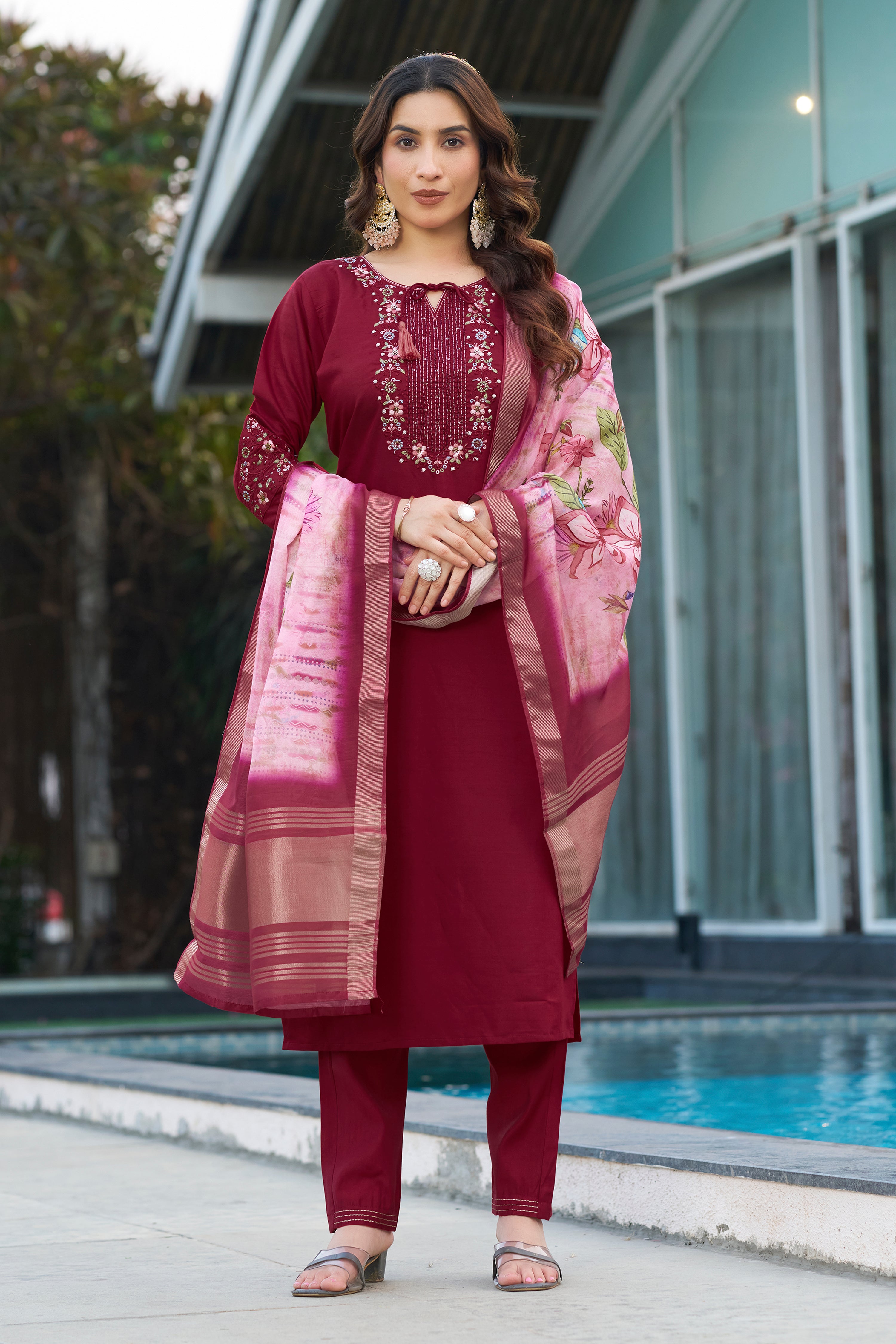 Elegant Straight Kurti Pant Dupatta Set (SM-8)