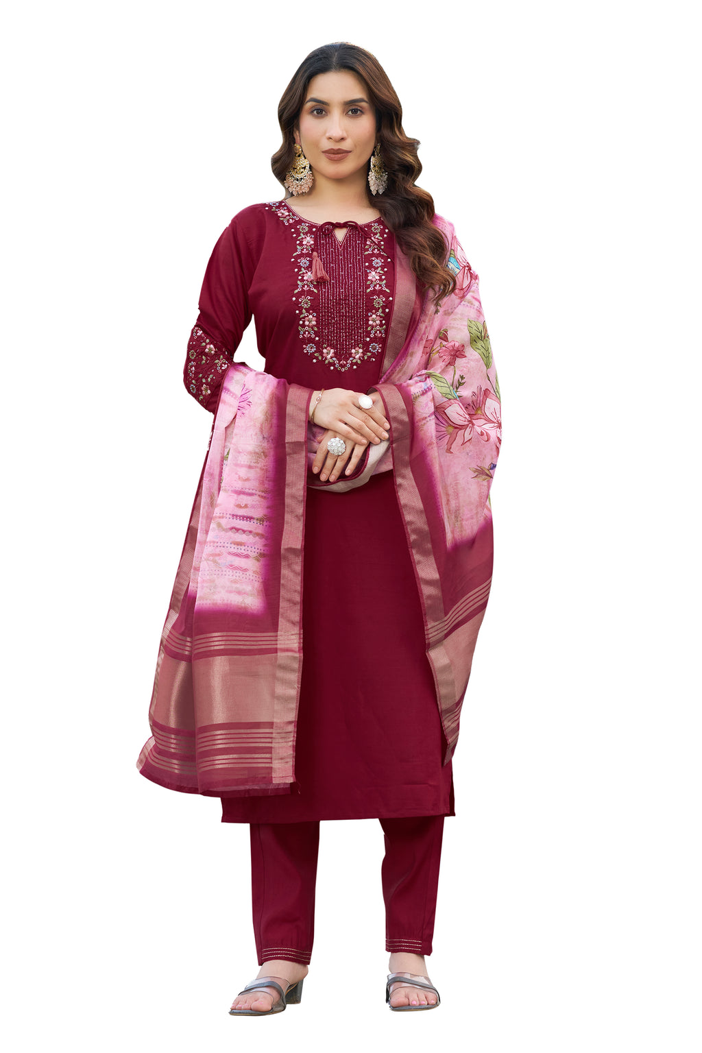 Elegant Straight Kurti Pant Dupatta Set (SM-10)