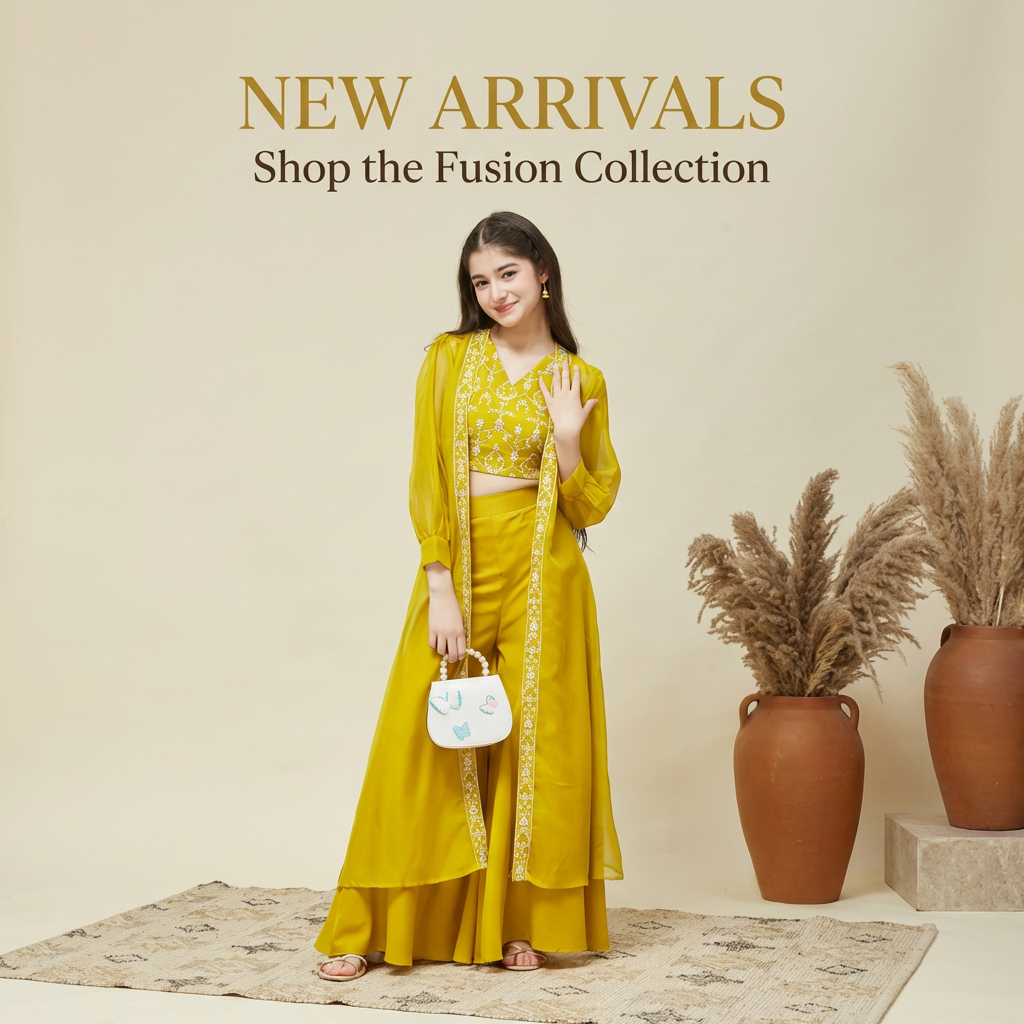 Curly Tales Girls Festive, Party Ethnic Jacket, Blouse and Palazzo Set